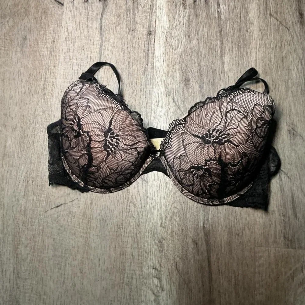 Black Lace Floral Push-Up Underwire Bra‎ LNWOT Everyday Women's 36C
